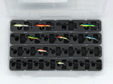 Top view of FishMore Favorites Bar Tackle Insert fitting Rapala Jigging Rap size 2/3/5/7 lures in Plano 3700 size box