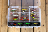Top view of FishMore Favorites Bar Tackle Insert fitting Rapala Jigging Rap size 7 lures in Plano 3700 size box