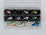 Top view of FishMore Favorites Bar Tackle Insert fitting Rapala Rippin' Rap size 3/4 lures in Plano 3500 size box
