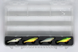 Top view of FishMore Favorites Bar Tackle Insert fitting Rapala Scatter Rap Shad size SCRS07 lures in Plano 3700 size box