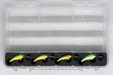 Top view of FishMore Favorites Bar Tackle Insert fitting Rapala Shad Dancer size SD05 lures in Plano 3700 size box