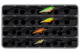 Top view of FishMore Favorites Bar Tackle Insert fitting Rapala Shad Rap size 4/5/6/7 lures in Plano 3700 size box