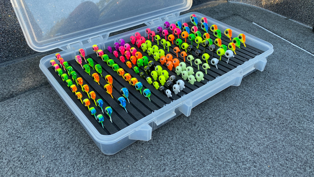 Single-Sided Slim Ice Fishing Jig Box with Silicone Insert for Bluegills,  Crappie, Jumbo Perch, Pike, Walleye, and More!