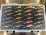 Top view of FishMore T3 Pro Tackle Box fitting Berkley Hit Stick size HS07 lures in Plano 3700 size