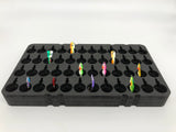 Close-up of FishMore T3 Pro Tackle Box fitting Ice Fishing Jigging Spoons size 1/16 oz to 1/8 oz lures in Plano 3700 size