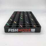 Side view of FishMore T3 Pro Tackle Box fitting Ice Fishing Jigging Spoons size 1/16 oz to 1/8 oz lures in Plano 3700 size
