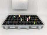 Tackle Box Open FishMore T3 Pro Tackle Box fitting Ice Fishing Jigging Spoons size 1/16 oz to 1/8 oz lures in Plano 3700 size