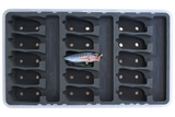 Top view of FishMore T3 Pro Tackle Box fitting Megabass PopMax lures in Plano 3700 size