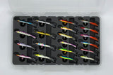 Top view of FishMore T3 Pro Tackle Box fitting Rapala Jigging Rap size 7/9 lures in Plano 3700 size