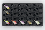 Top view of FishMore T3 Pro Tackle Box fitting Rapala Rippin' Rap size RPR04 lures in Plano 3600 size