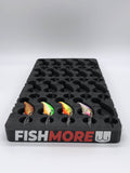 Side view of FishMore T3 Pro Tackle Box fitting Rapala Shad Dancer size SD05 lures in Plano 3700 size