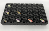 Angled view of FishMore T3 Pro Tackle Box fitting Rapala Ultra Light Rippin' Rap size ULRPR04 lures in Plano 3600 size