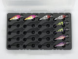 Top view of FishMore T3 Pro Tackle Box fitting Walleye Nation Creations Shaky Shad size SS05 lures in Plano 3700 size